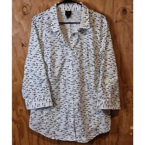 Worthington Shirt Women's 2X Black White Geometric Classic Office Basic Workwear
